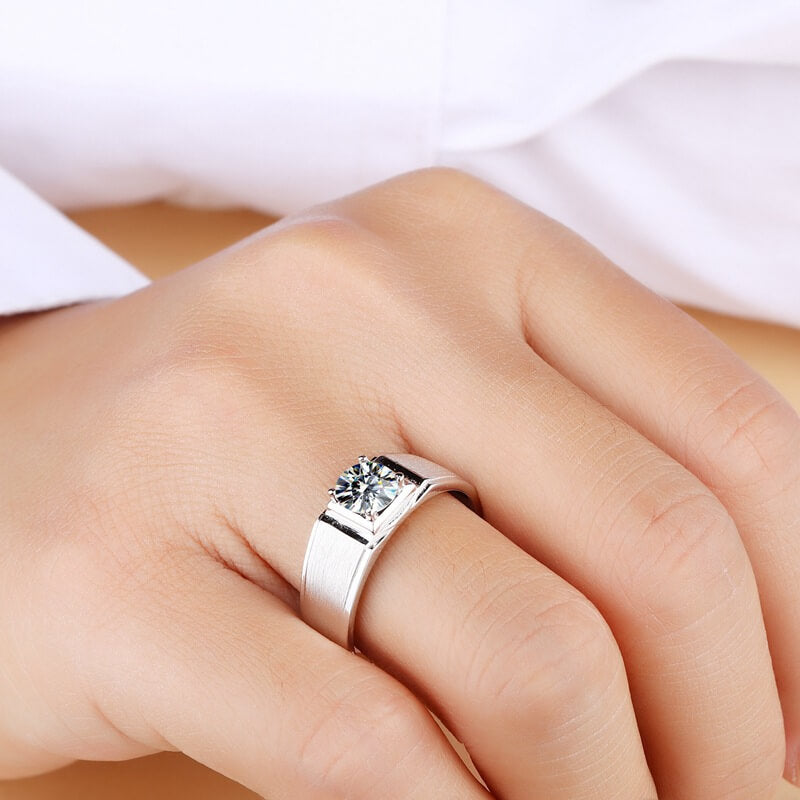 1CT D Moissanite Ring for Men, Sterling Silver Wedding Rings Men