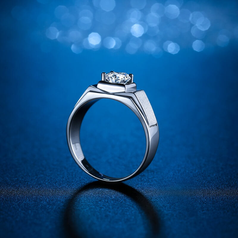 1CT D Moissanite Ring for Men, Sterling Silver Wedding Rings Men
