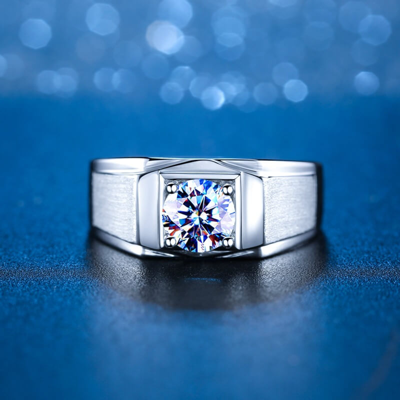 1CT D Moissanite Ring for Men, Sterling Silver Wedding Rings Men