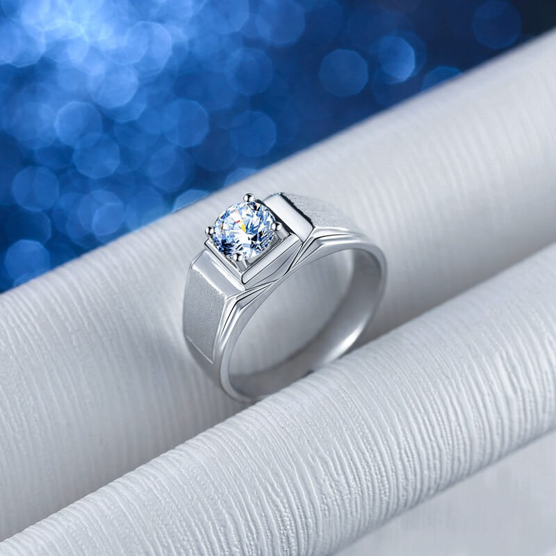 1CT D Moissanite Ring for Men, Sterling Silver Wedding Rings Men