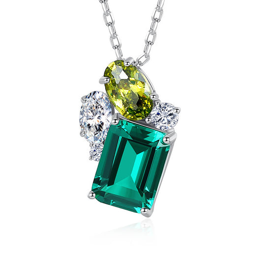 Emerald Cross Necklace | Artisan S925 Silver Chain Jewelry