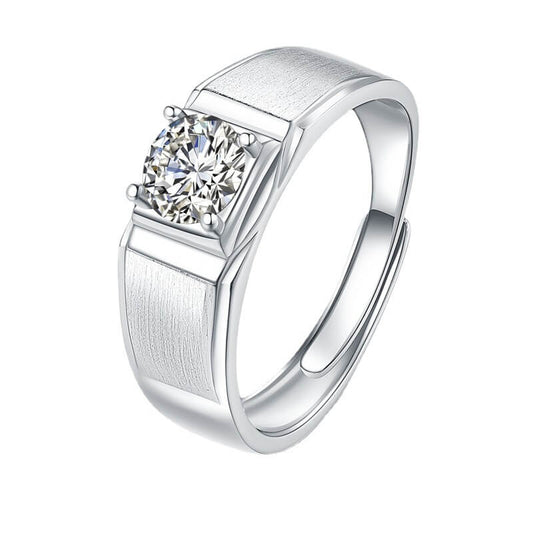1CT D Moissanite Ring for Men, Sterling Silver Wedding Rings Men