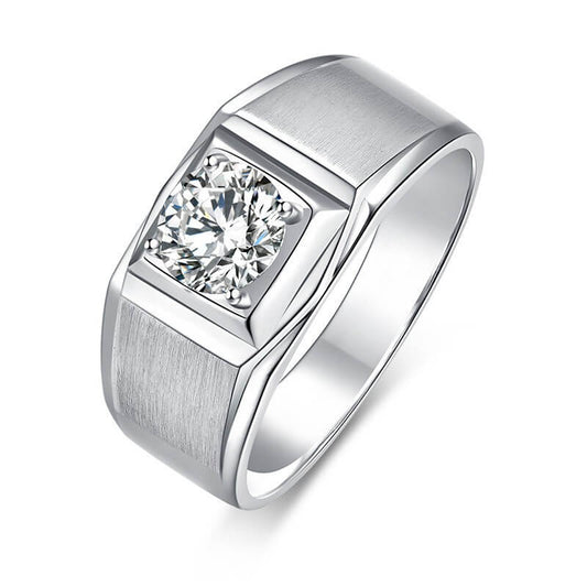 Men's 1Ct Moissanite Wedding Band | Pt950 Plated Sandblasted Ring