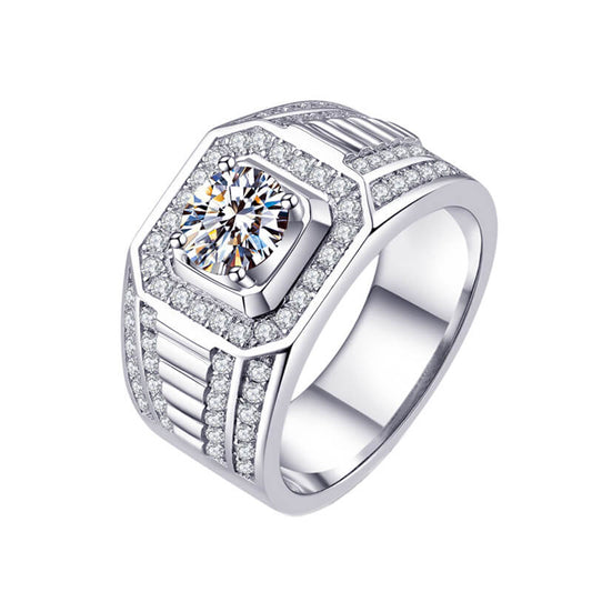 1Ct Men's Moissanite Business Ring | Bold Sterling Silver Band