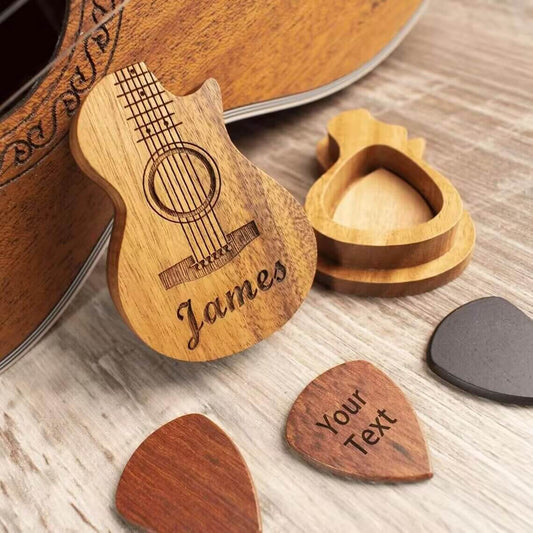 Custom Rosewood Guitar Pick Box with 3 Wooden Picks